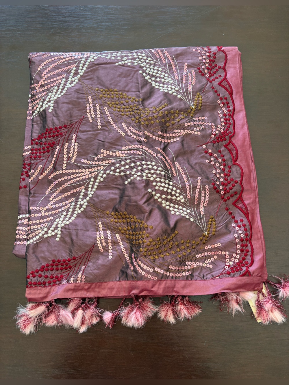 Silk Embellished Plum Sequin Scarf - Women Accessories